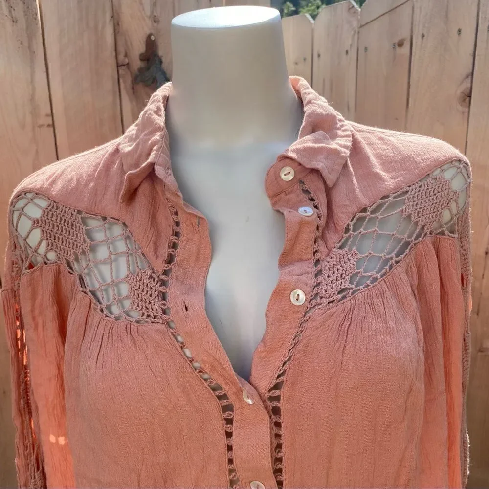 Free People Katie Bird Buttondown Blouse size medium